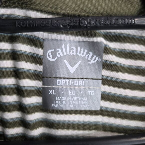 Mens Callaway Opti Dri Green White Striped Polo Shirt Short Sleeve Polyester XL - Picture 3 of 8